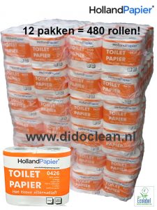 480 rollen Toiletpapier wit cellulose 2 laags 400 vel - HollandPapier