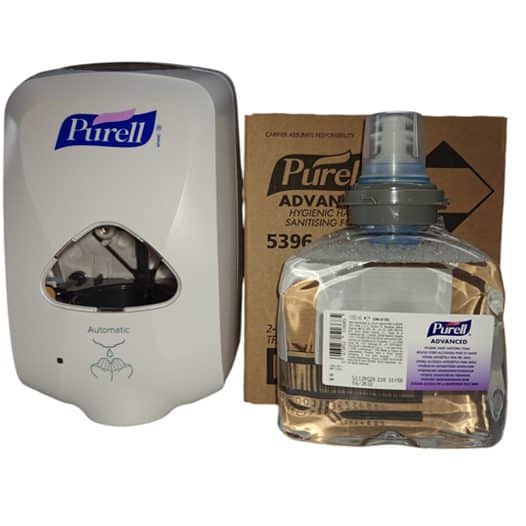 GOJO NO-TOUCH TFX PURELL dispenser + 2 navullingen GOJO PURELL TFX Desinfecterende FOAM 1200 ml