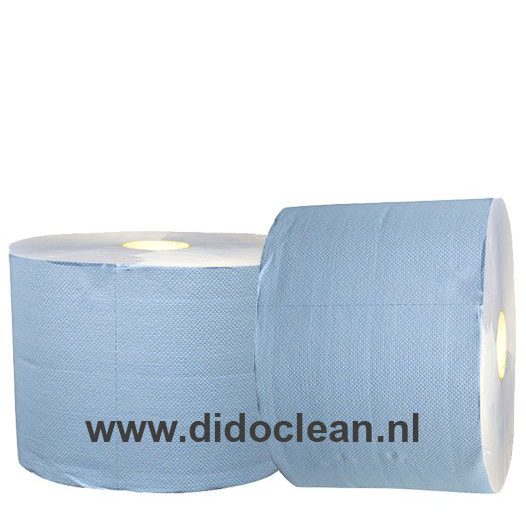 Uierpapier 2-laags 37 cm Tissue Blauw verlijmd 1000 vel 2 rollen